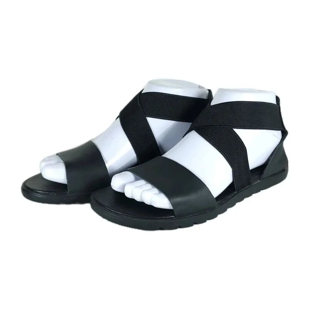 Sorel Women's Ella II US6,5Black Leather Crisscross Strap Flat Sandals Shoes
